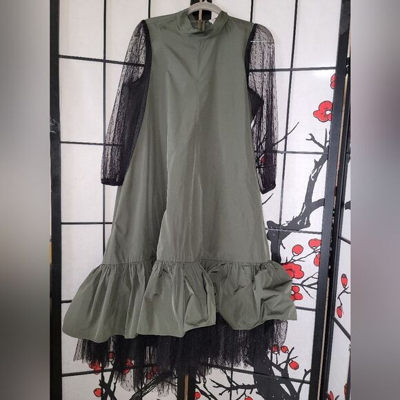 Red Valentino Green/ BlackLace Sleeve Dress